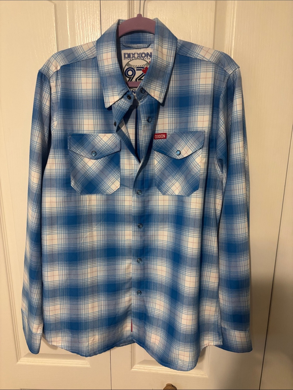 DIXXON Blue and White Plaid Casual Button-Down Shirt